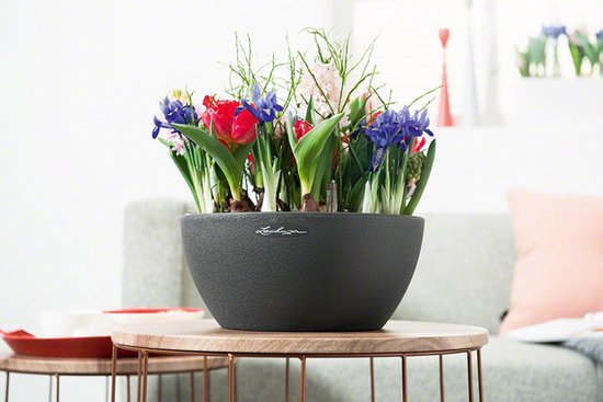 LECHUZA CUBETO Stone 40 - Plantenbak - met uitneembare binnenbak - met bewateringssysteem - ALL-IN-ONE set met LECHUZA-PON - steengrijs