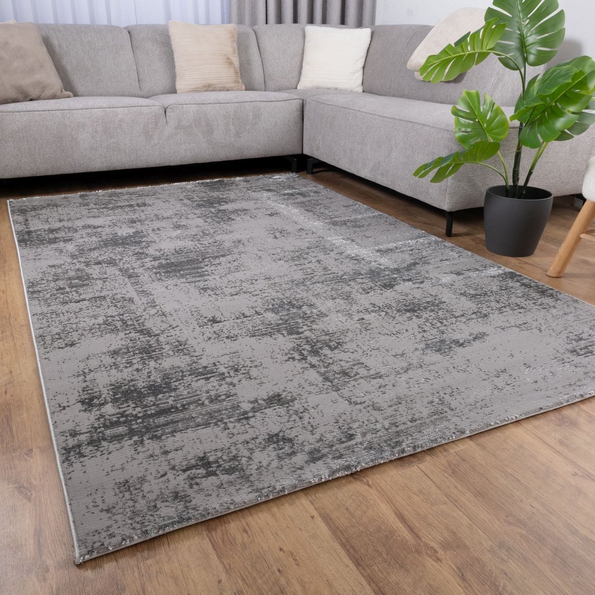 Grijs Tapijt Laagpolig Vloerkleed Koho Marble Lux - 160x230cm- Modern - Woonkamer - Salon - Slaapkamer - Eetkamer
