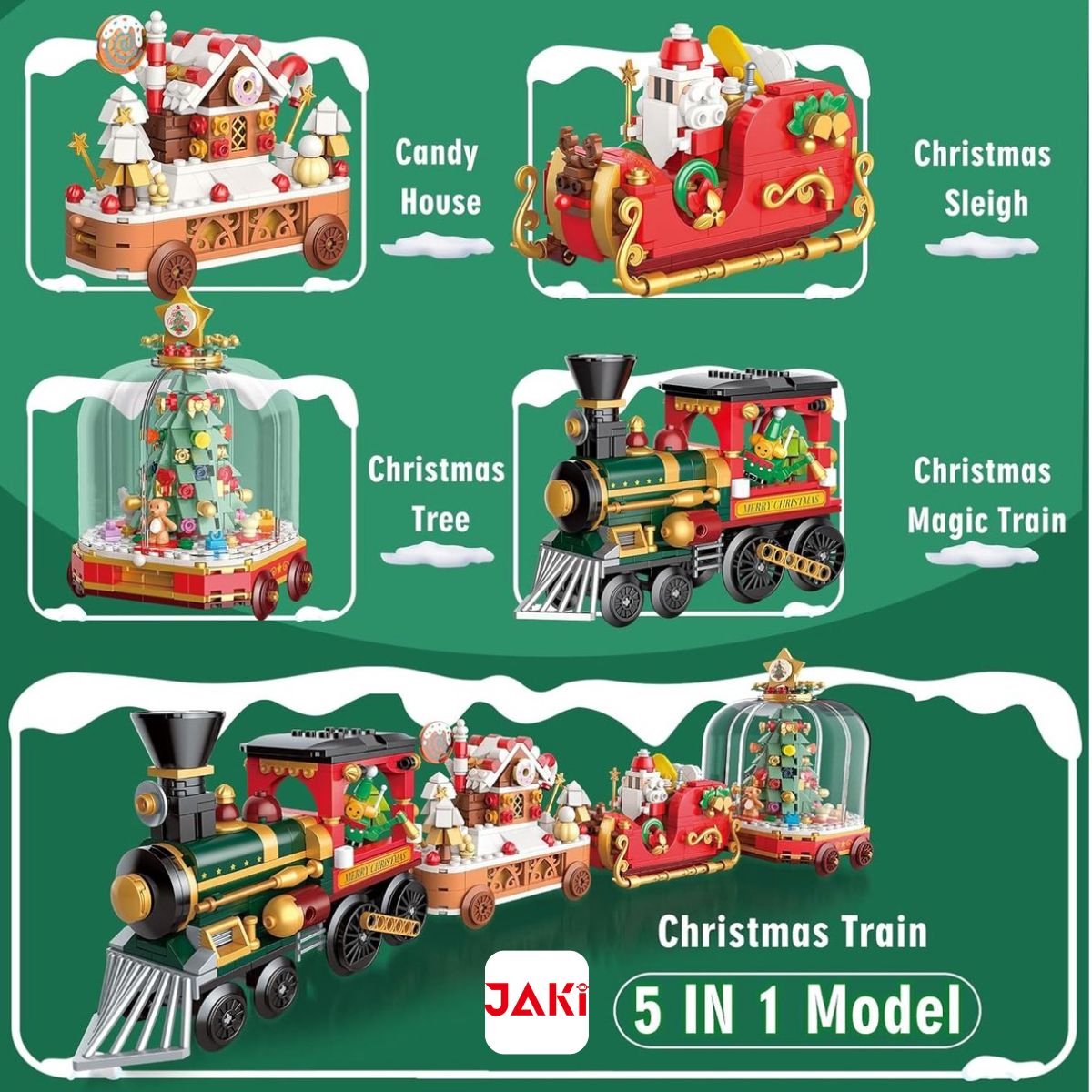 Jaki - Frozen kerstmis trein bouwset | Classic creator kerst speelgoed geschikt voor Lego | Kerstboom modelbouw | Christmas kerstballen decoratie cadeau geschenkset voor kinderen & volwassenen | Bouwdoos met 1011 bouwstenen — cadeau in Spellen & Speelgoed - foto 3