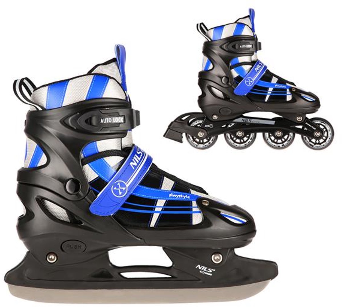 Playos® Skeelers en Schaatsen – tot 38 Verstelbaar Inline Skates IJshockey Schaatsen Rolschaatsen 2 in 1 Skates Blauw