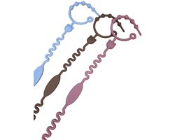 Verstelbare bandjes - Ketting - Koord - Silicone - rekbare veiligheidsriempjes voor speelgoed - Aan de kinderwagen - Kinderstoel - Autostoel - Anti weggooi - Bekercatcher - Baby - 40cm - Beer - Set van drie bandjes - Blauw Bruin en Rose