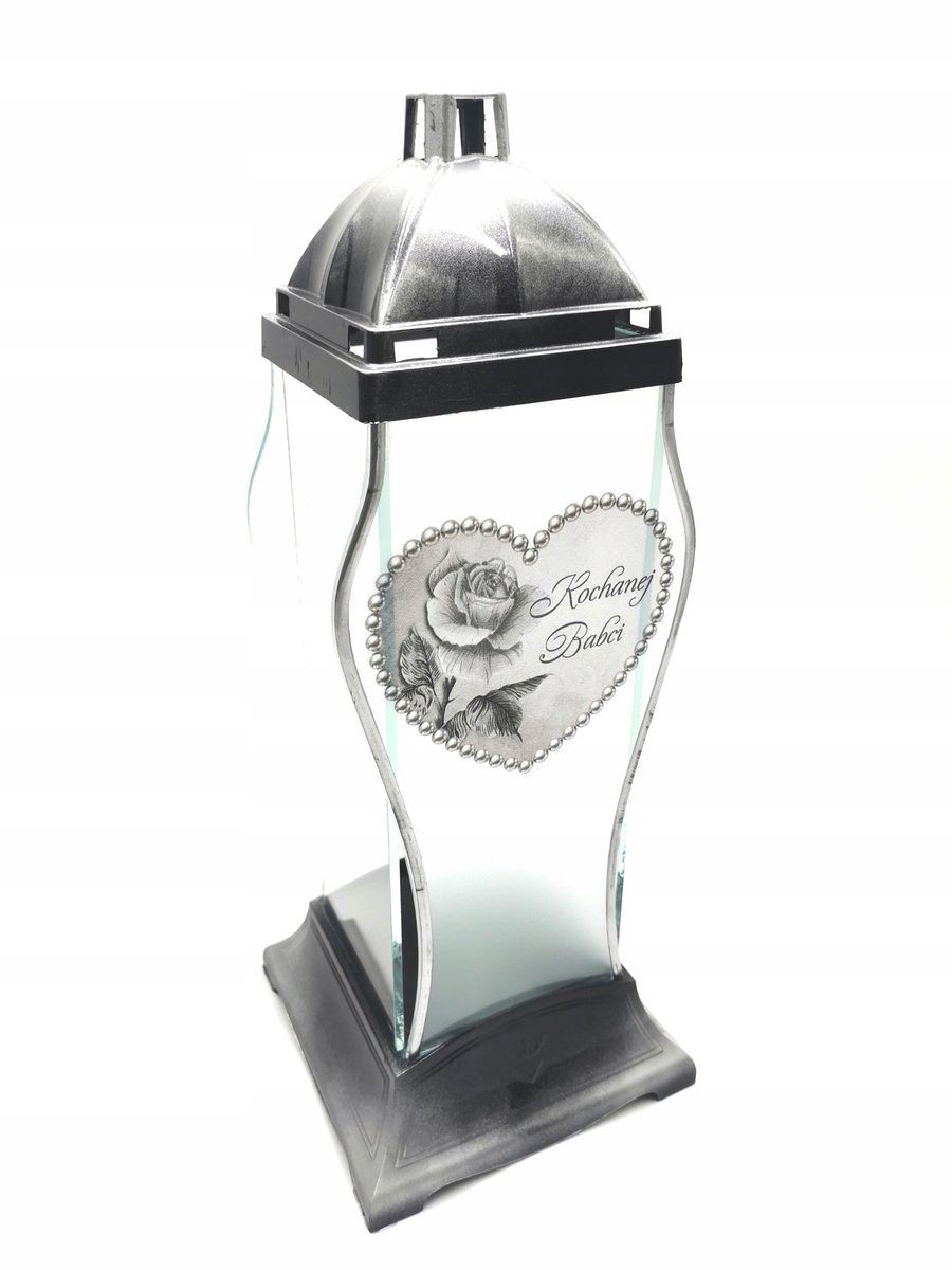 Unieke Graf Lantaarn voor Oma - Zilver Hart & Rozen - 39cm