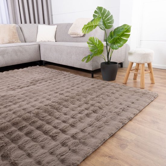 Tapis Taupe Doux Tapis à Poils Hauts Koho Bubble - 160x230 cm - Moderne - Salon - Chambre à Coucher - Salle à Manger