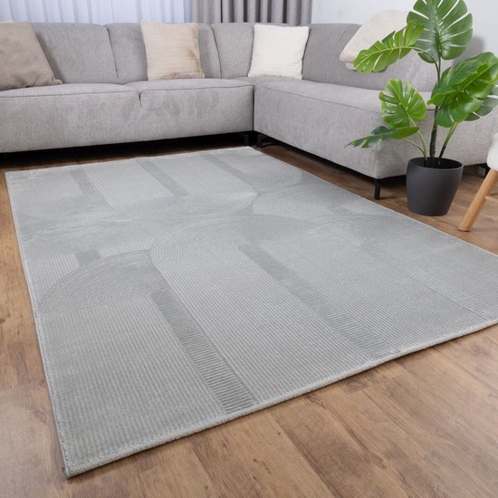 Tapis Gris Qualité Poil Bas Revêtement de Sol Koho Premium Touch 3D Ton sur Ton Style Japandi - 140x200cm- Moderne - Salon - Salon - Chambre - Salle à Manger