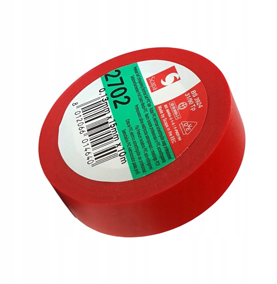 Scapa 2702 PVC Isolatietape Rood 15mm x 10m - Zelfdovend, VDE/UL