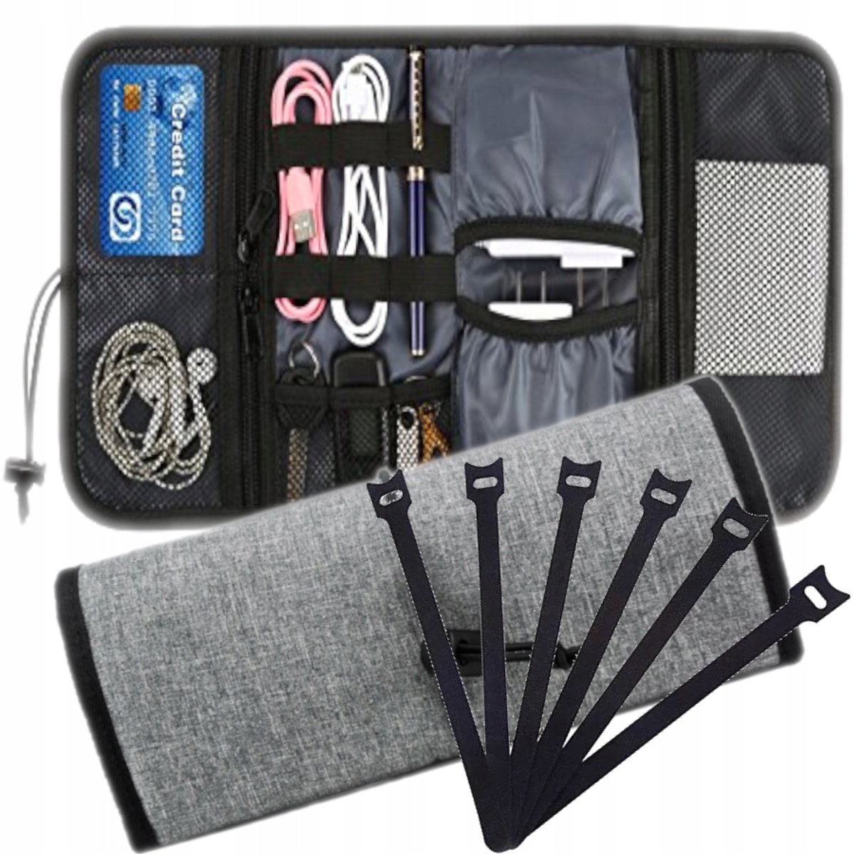 Reisorganisator voor kabels & accessoires + 6 Klittenbanden