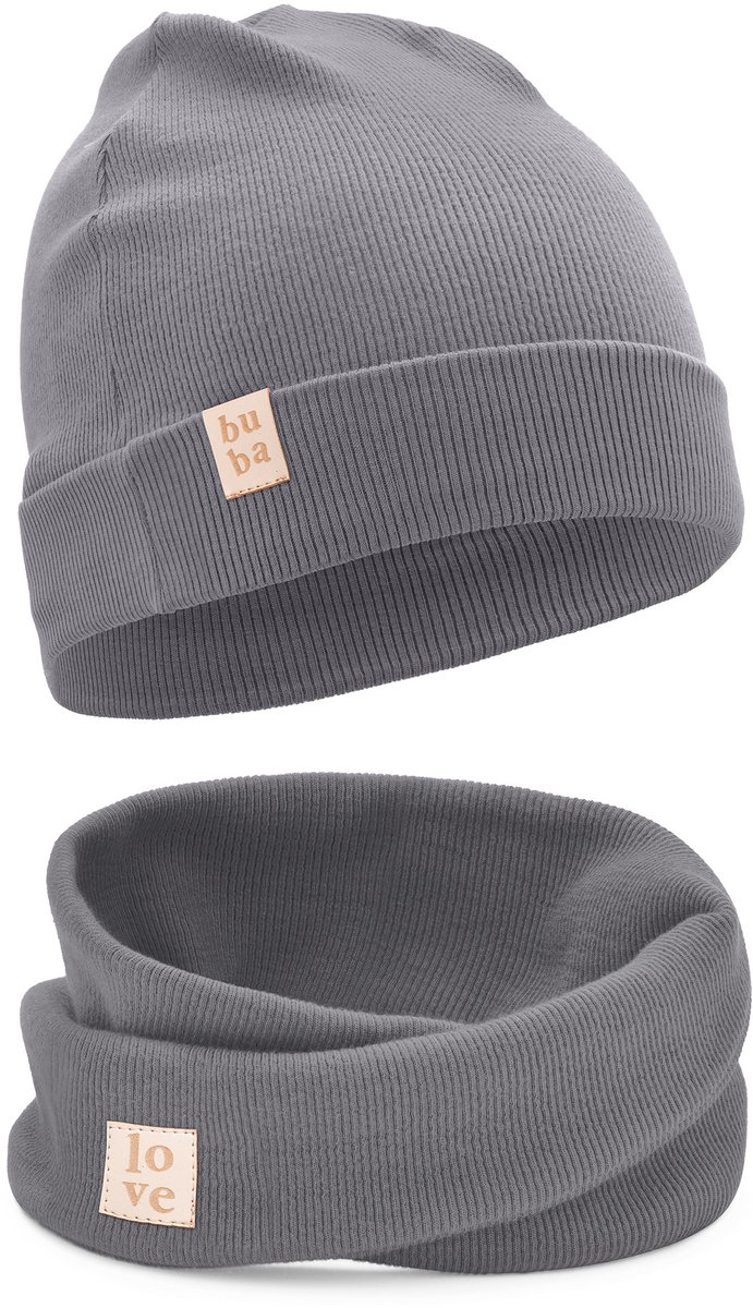 Set: Antraciet Katoenen Muts & Sjaal voor Jongens (36-40 cm)