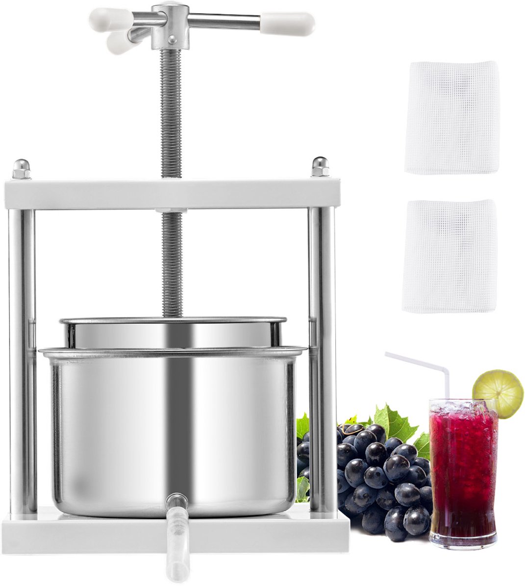 VEVOR Fruitwijnpers Handmatige pers Wijnmaken 5L RVS Fruitmolen