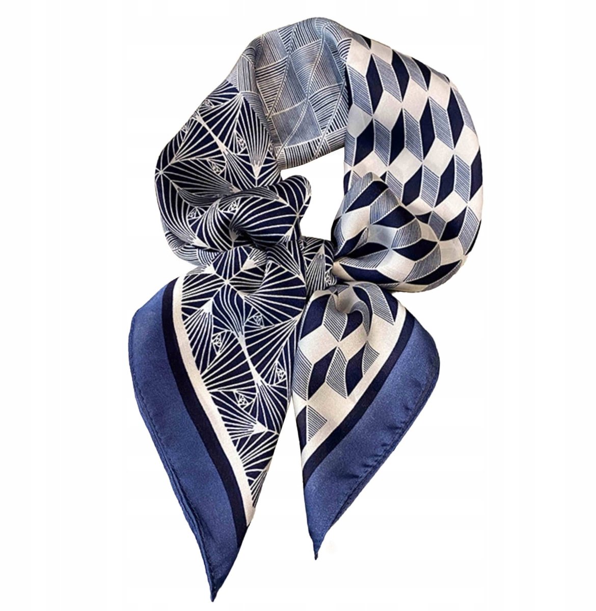 Kamea Dames Sjaal 70x70cm - Blauw/Wit Geometrisch Bloemenpatroon