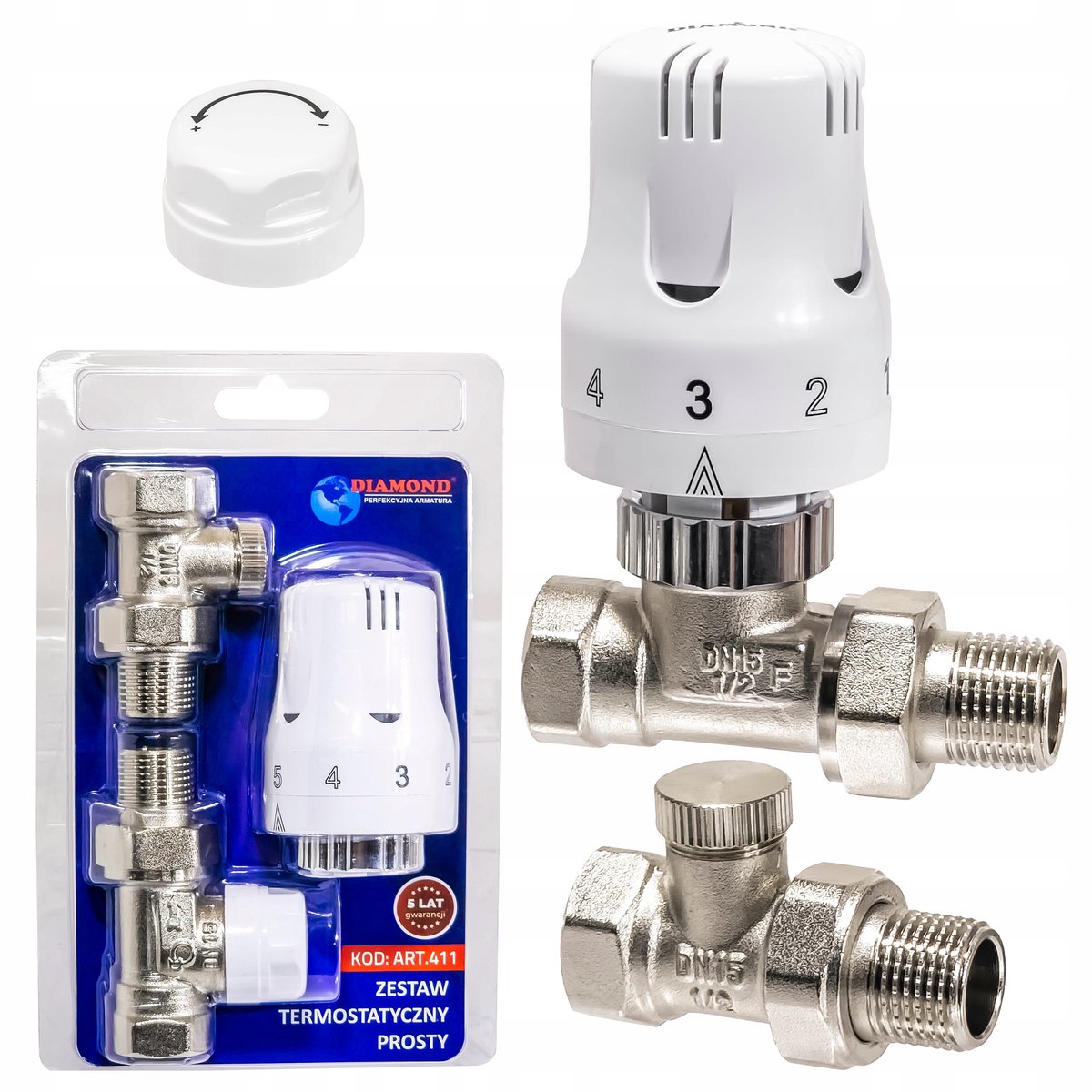 Diamond Thermostatische Radiator Set - Rechte Klep & Thermostaatkop