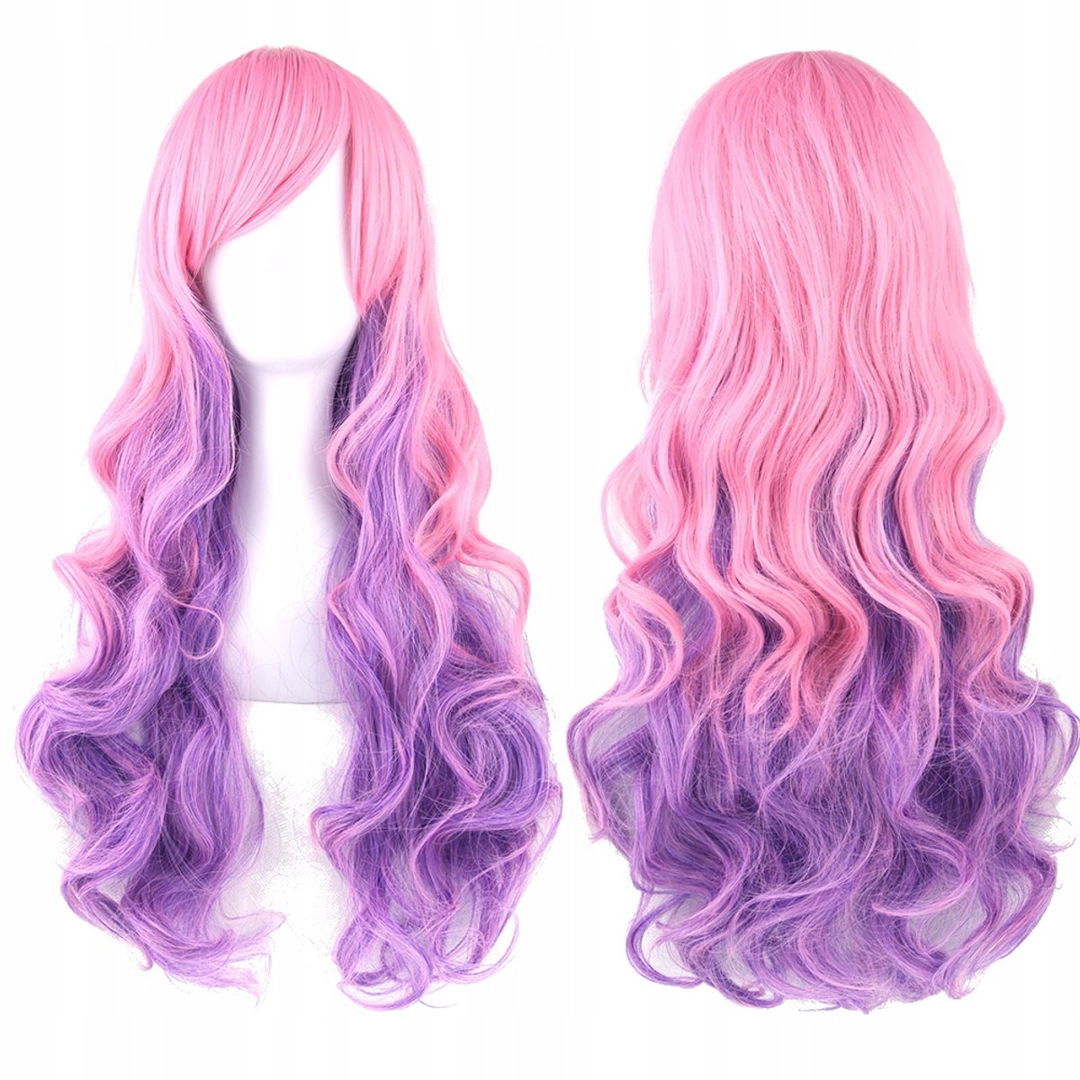 Ombre Cosplay Pruik 70cm Glam Rock Paars-Roze