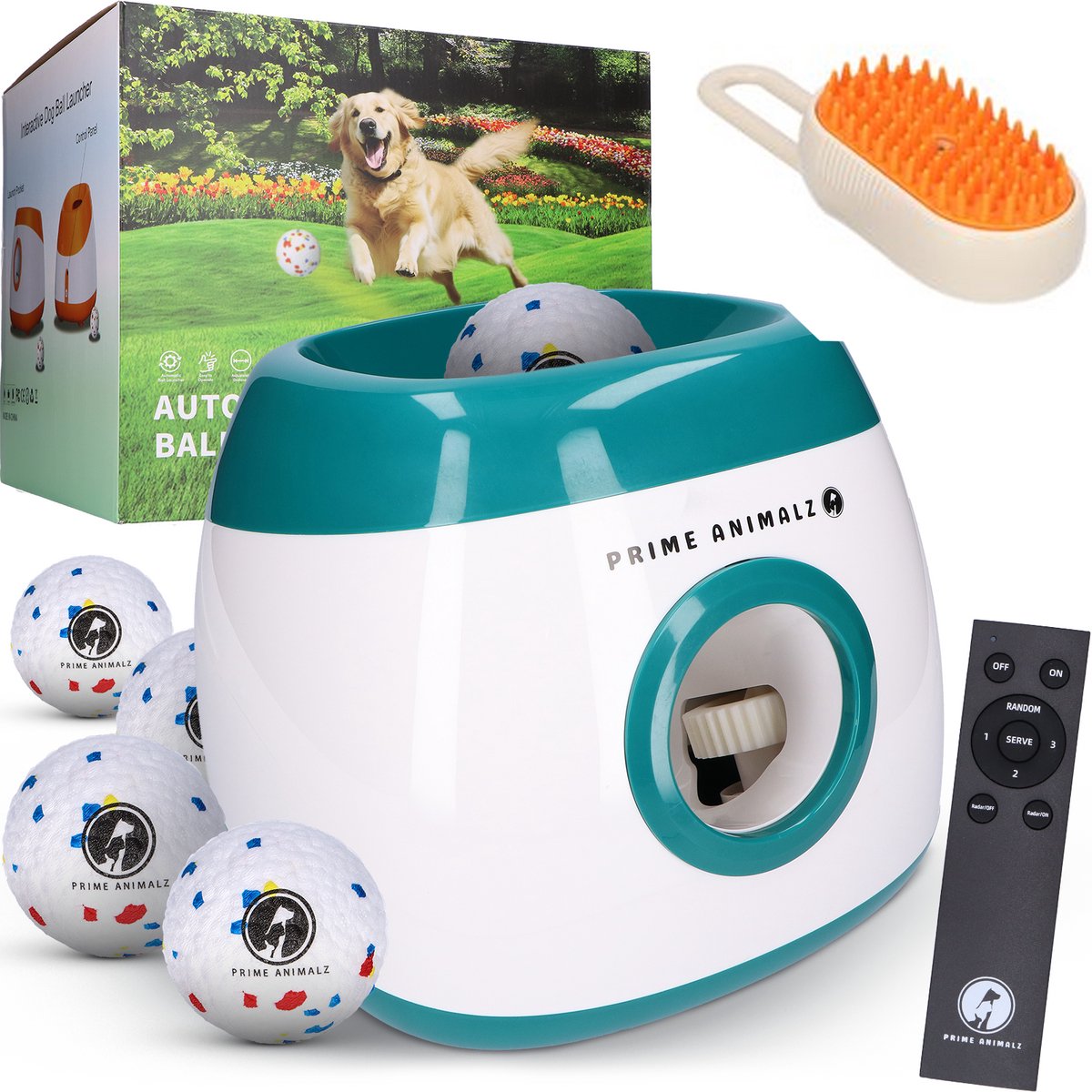 Automatische Ballenwerper Honden – Premium – Hondenspeelgoed – Apporteerspeelgoed – Ballenschieter Hond – 5 ETPU Ballen – Remote met Afstandbediening – Buitenspeelgoed Hond – Interactief Hondenspeelgoed – Prime AnimalZ – Groen