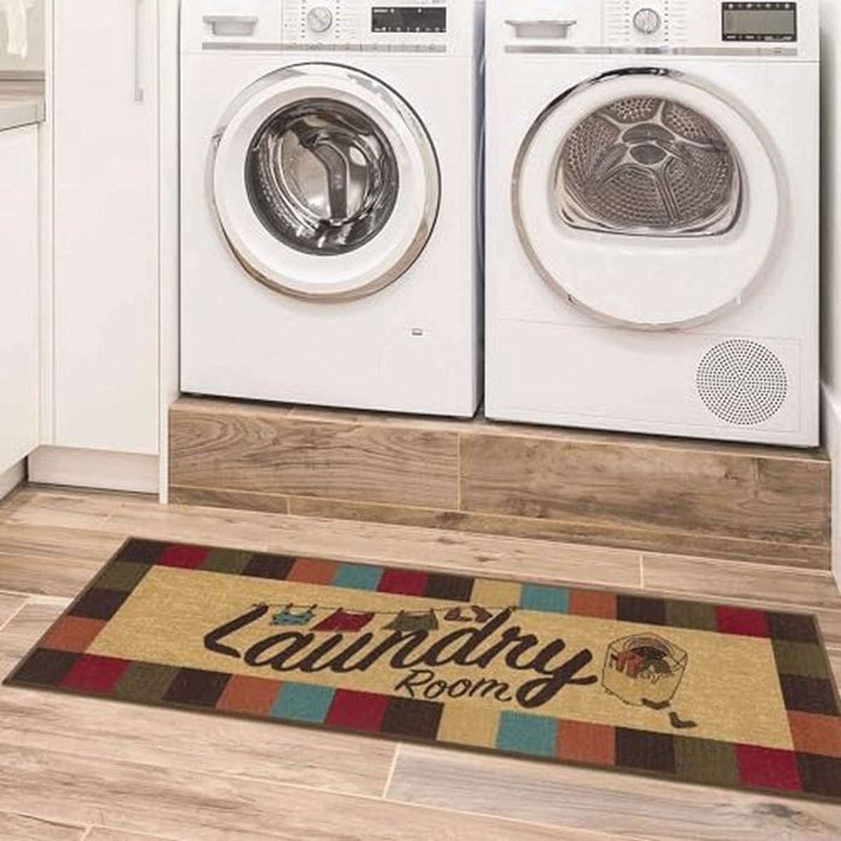 Non-Slip Rubber Back Laundry Room Carpet with Plaid Edge 20 x 59 cm