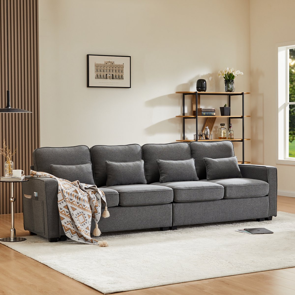 STILVORA Bank - 4-Zits - Luxe Sofa Met Lendenkussens En Hoge Zachte Zitting - Linnen - Donkergrijs