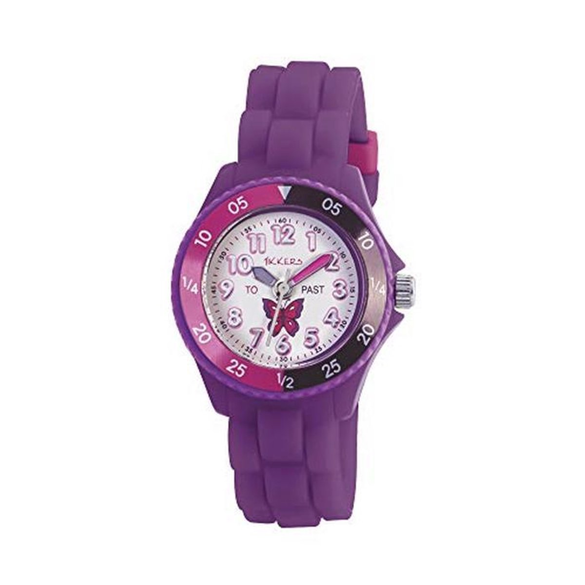 Meisjeshorloge kwarts met rubberen band - tijdleraar, meerkleurig-violet
