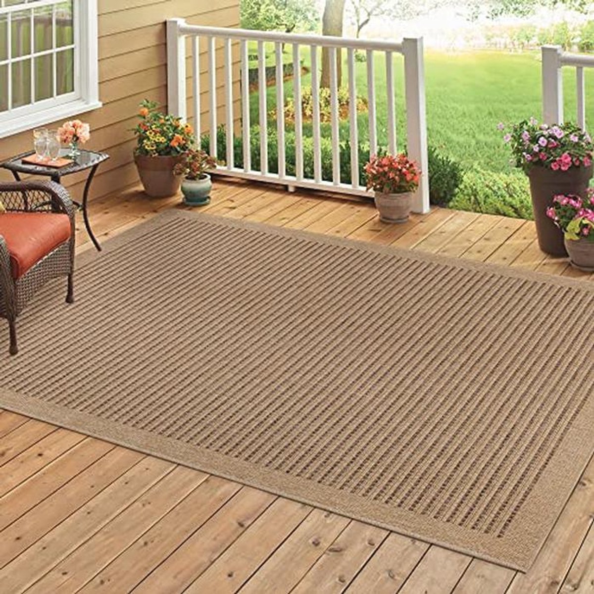 Weerbestendig outdoor tapijt 120 x 170 cm - vintage sisal en jute look voor balkon, tuin, terras en camping