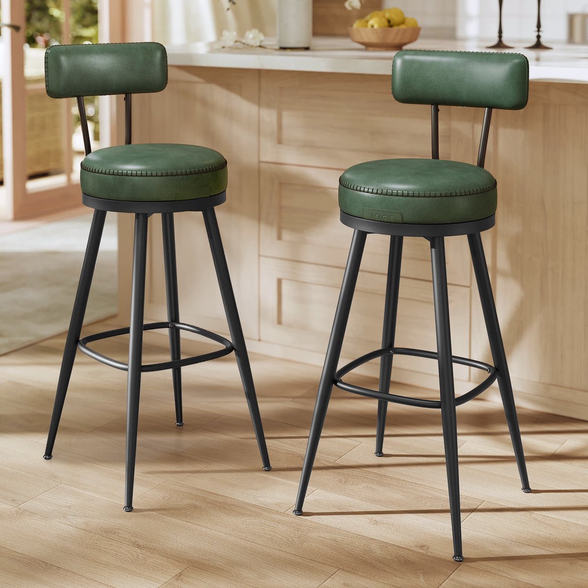 Songmics Barkruk – Set van 2 – Draaibare rugleuning – Bosgroen