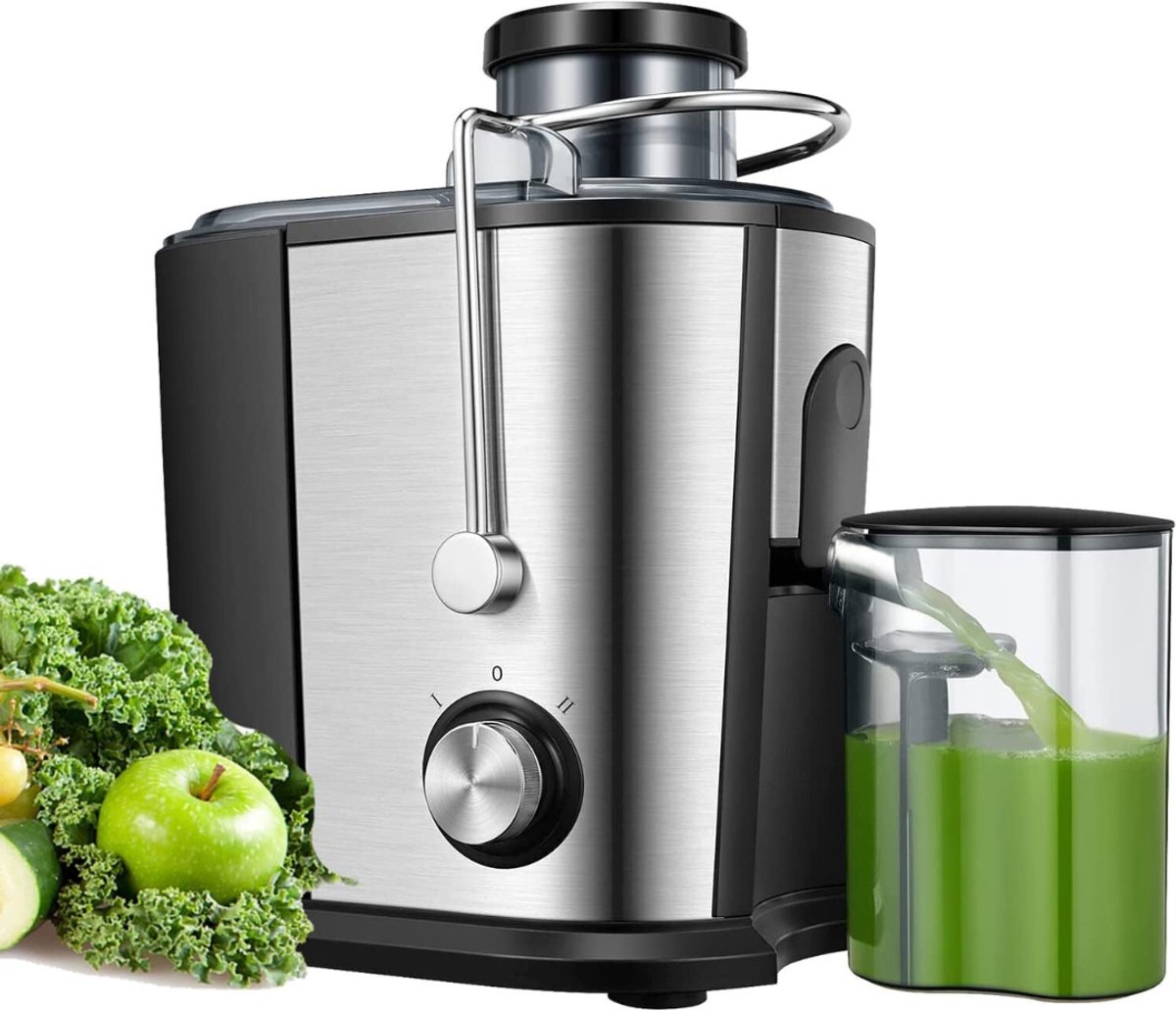 VIN® Professionele Juicers - Sapcentrifuge voor Groenten & Fruit - Juicer Met 0.65 L Sapbeker en Pulpreservoir - 2 Snelheden - 600W - RVS / Zwart