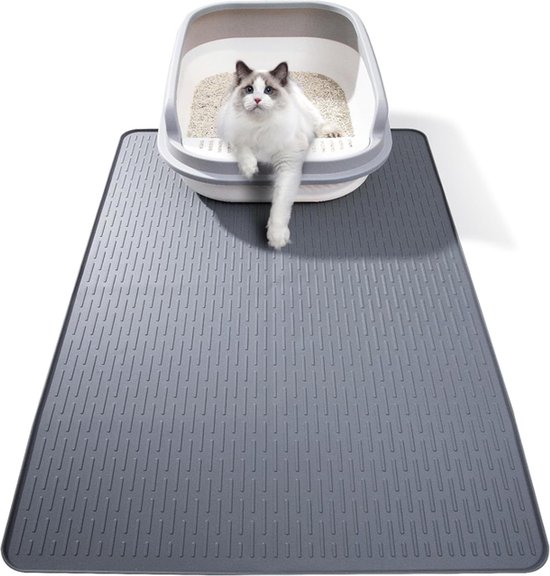 Kattenbakmat - kattenbak mat - Kattenbakmat met waterdichte opstaande randen - 71 x 50 cm - Siliconen kattenbakmat - Grijs