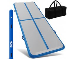 foto van Exon® AirTrack Pro 300x100x10 CM - Gymmat - Turnmat - Speelmat - Sporten & Spelen - Buiten & Binnen - Turnen - Waterproof - Incl. Pomp- Blauw