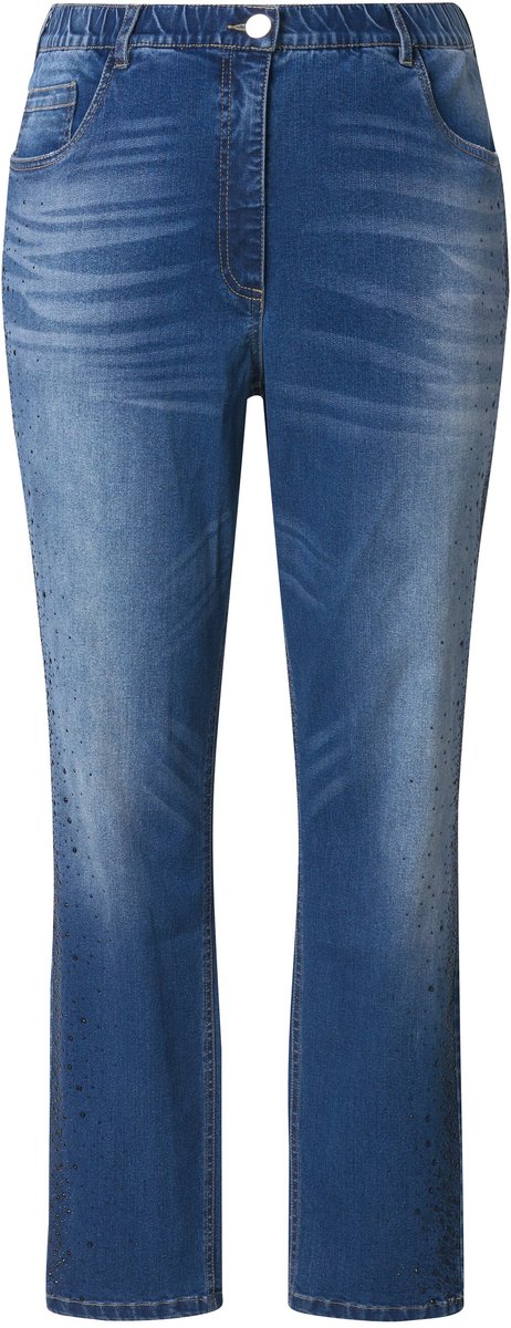 Ulla Popken - Dames - Jeans Mia siersteentjes comfortabele tailleband - Blauw denim - Maat 60