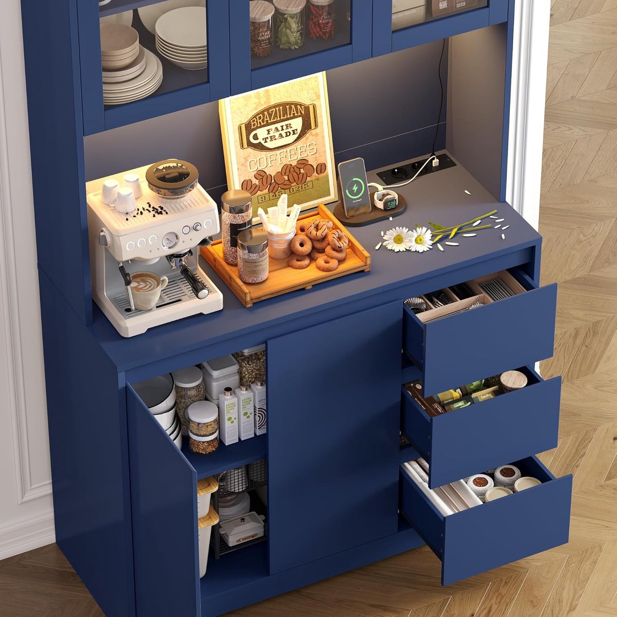 Keukenkast met LED Dressoir – - Altameubel – Buffetkast Werkblad, 3 - Medahomestore