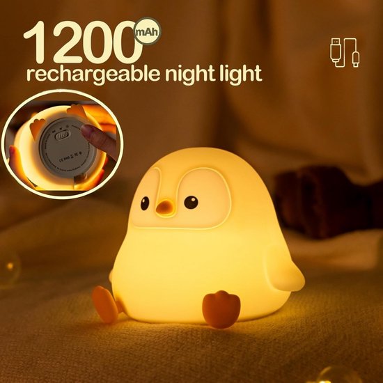 Pinguïn nachtlampje voor kinderen - Oplaadbaar pinguïnontwerp - Siliconenmateriaal van voedingskwaliteit - Dimmen met aanraakbediening - Grijs pinguïnontwerp - Perfecte dierendecoratie voor de babykamer - Schoencadeautjes sinterklaas van Merkloos — afbeelding 2