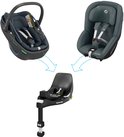 Maxi-Cosi FamilyFix 360 base met autostoel en Pebble 360 autostoel met pijlen die de verbinding aangeven.