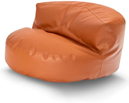 Green Bean® zitzakbank van kunstleer met EPS-korrelvulling - lounge in zitzakdesign 90 x 50 cm met ergonomische rugleuning - Cognac