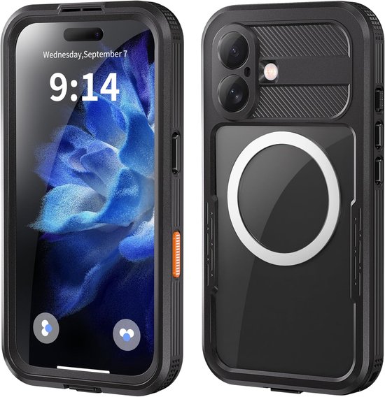 Waterdichte telefoonhoes voor buiten - Onderwater telefoonhoesje - Diepduik telefoonhoesje - Waterafstotend telefoonhoesje - Voor iPhone 16 - Gevoelig touchscreen - Met koord - Zwart