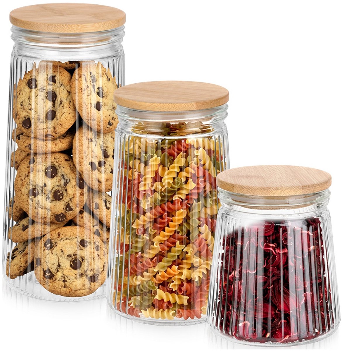 Voorraadpotten Glas met Deksel en Pakking 1,4 l / 1 l / 700 ml 3 stuks - Container voor Losse Producten - Keuken - Voedsel - Doos