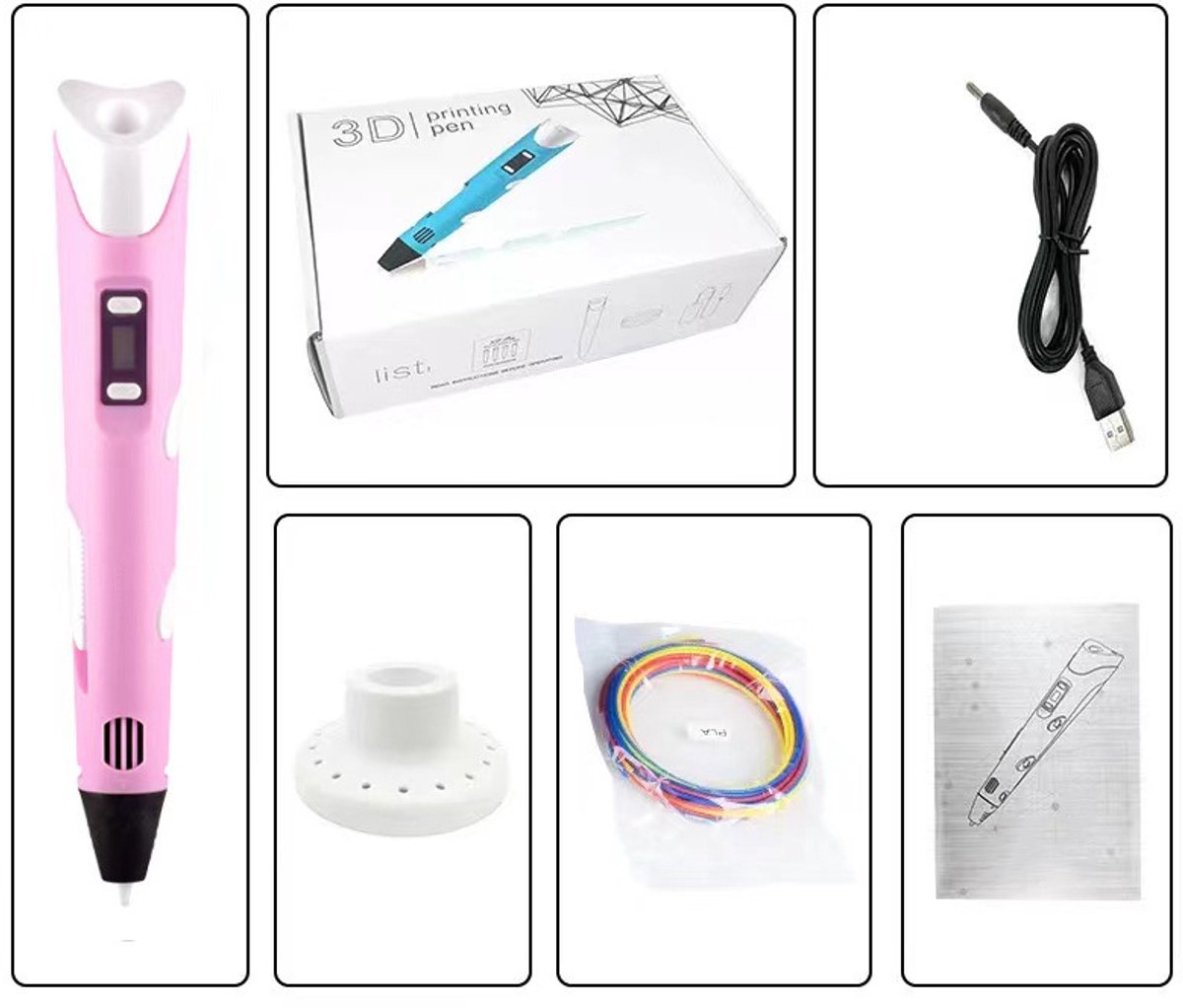 3D-printpenset, inclusief 3 kleuren PLA-filament, 3M-tekenprinter, tekenspeelgoed, kindercadeau - roze