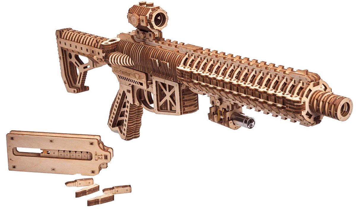 Wood Trick – Modelbouw 3D houten puzzel – Aanvalsgeweer - Assault Gun AR-T (WDTK057) – 496 stuks - Geen lijm noch verf nodig! — afbeelding 4