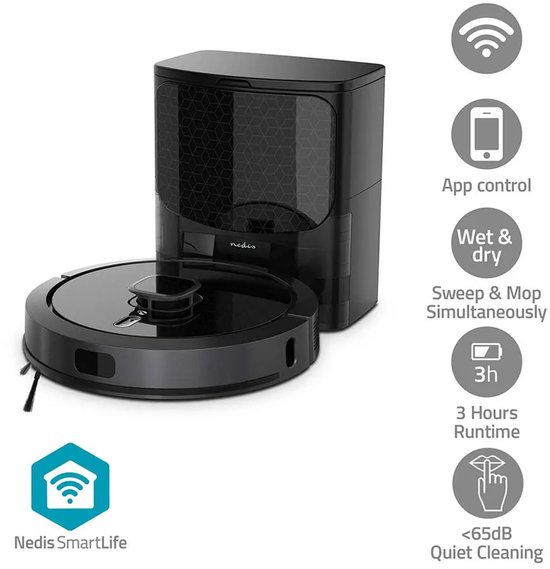 Aspirateur robot SmartLife - Navigation laser - Wi-Fi - Capacité du réservoir : 0,6 l - Chargement automatique - Durée de fonctionnement maximale : 240 min - Zwart - Android / IOS