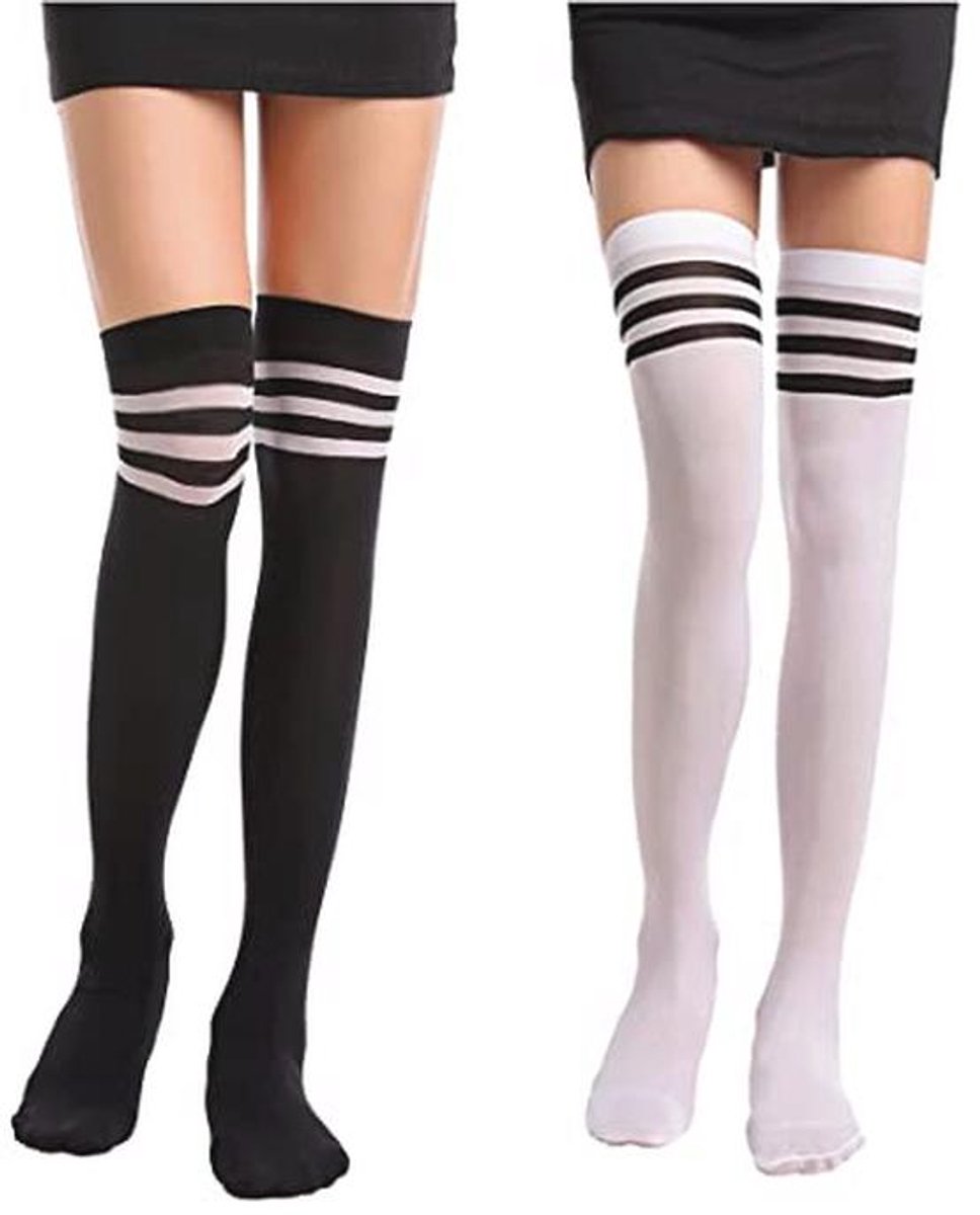 Overknee-kousen voor dames en meisjes - zwart, wit, rood, gestreept, 2 paar