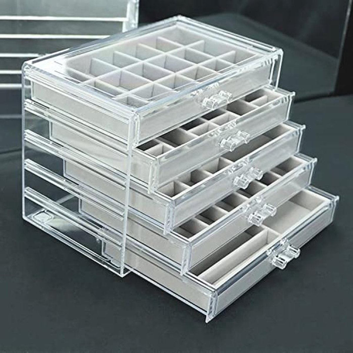 Transparante 5-laags sieraden lade organizer box met afneembare verdelers - Ideaal voor thuis en op reis
