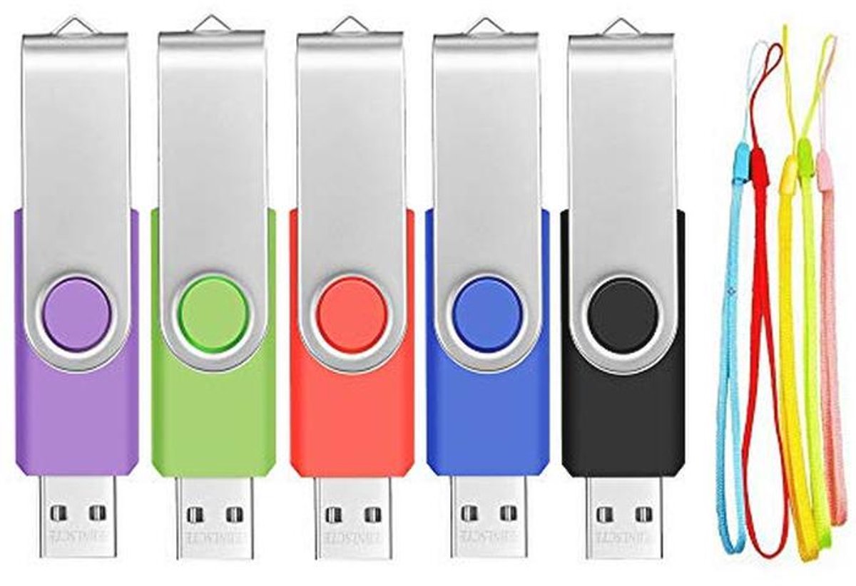 USB Stick 2.0 2 GB - 5 Stuks Pen Drive met Draaibare Clip en Lanyard