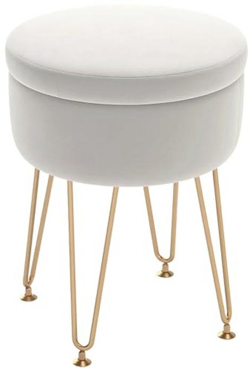 HOMCOM 5L fluwelen opbergpoef, moderne ronde voetenbank met metalen haarspeldpoten en afneembaar deksel, kaptafelkruk, bijzettafel voor hal, slaapkamer, woonkamer, 33 x 33 x 43 cm, crèmewit