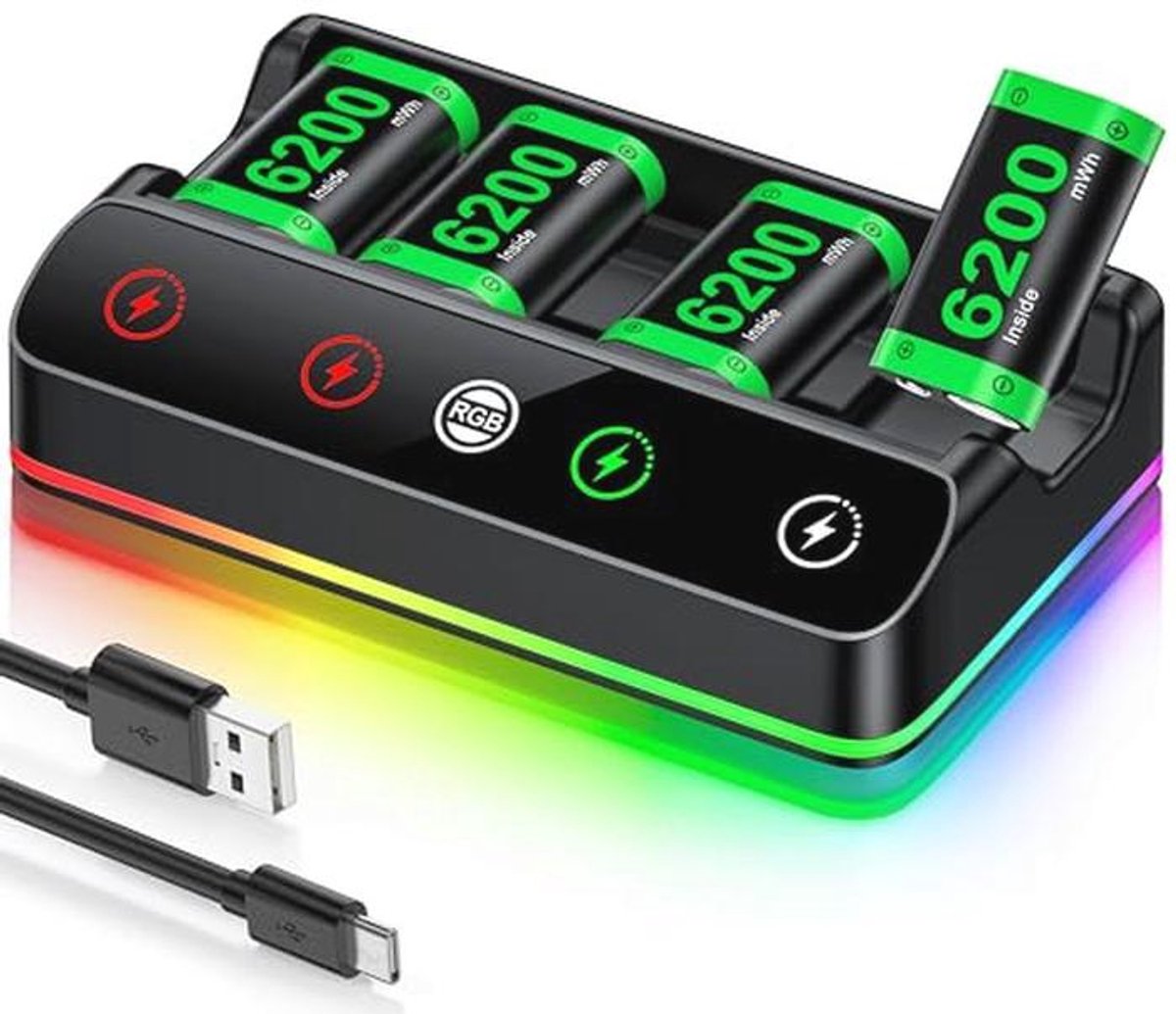 6200 mWh Accu en Laadstation voor Xbox Controllers met RGB-LED Indicator