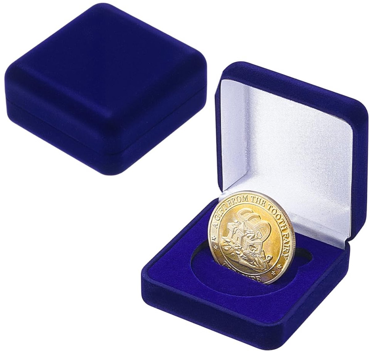 2 STKS Vierkante Munt Display Case, Midnight Blue Velvet Challenge Munt Presentatie Display Box Munt Display Box voor Herdenkingsmunten Medailles, 6.85x6.55x2.85cm