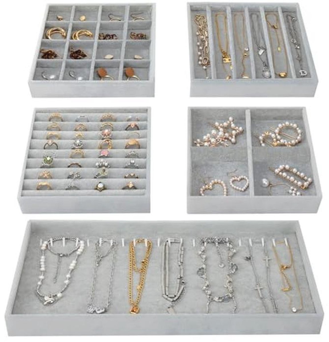 Stackable Jewelry Organizer Set - 14 Inch Multi-layer Trays for Earrings, Necklaces and Bracelets