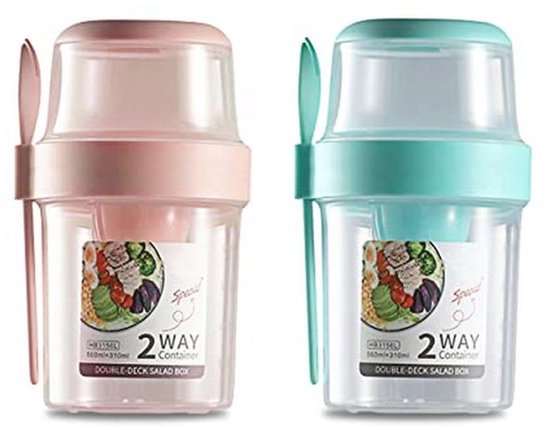 2 Stuks Overnight Oats Containers, Overnight Oats Jar met Deksels en Lepels, Overnight Haver Potten Luchtdichte Havermout Container voor Ontbijtgranen Salades Pudding Melk Granen Fruit