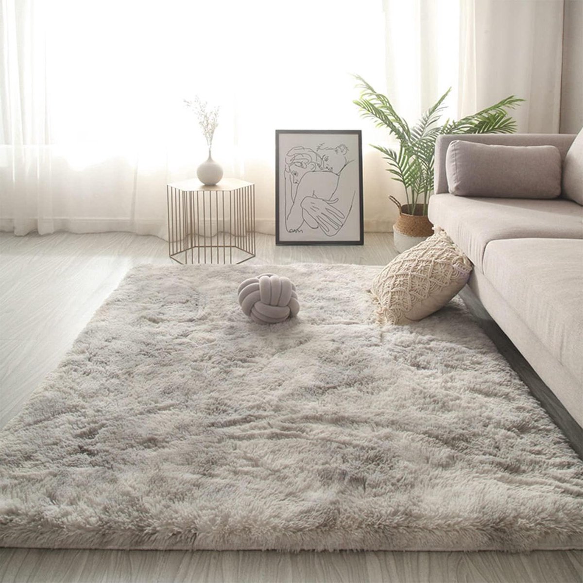 Provento - Wasbaar vloerkleed woonkamer - Shaggy tapijt - Antislip bodem - Modern en hoogpolig - Grijs - 50 x 80 cm