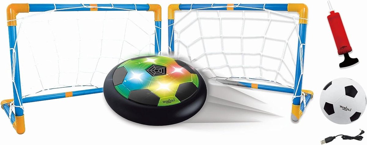 Provento - Voetbal Hovercraft met 2 doelen, pomp en opblaasbare bal - Lichteffecten - Anti-schok randen - Oplaadbaar