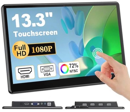 Draagbare Monitor 13,3 Inch – FHD 1366x768, HDMI & VGA, Ingebouwde Luidsprekers, Standaard, Voor Laptop, PS4, Xbox, Switch