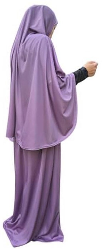 Ensemble de prière, deux pièces (Khimar + jupe), une taille, voile de tête à enfiler, Lycra extensible, idéal pour tous les jours/maison/travail/voyage/Hajj/Umrah/Mosquée/Madrassa/Ramadan/Eid/Cadeau, Lilas, one size