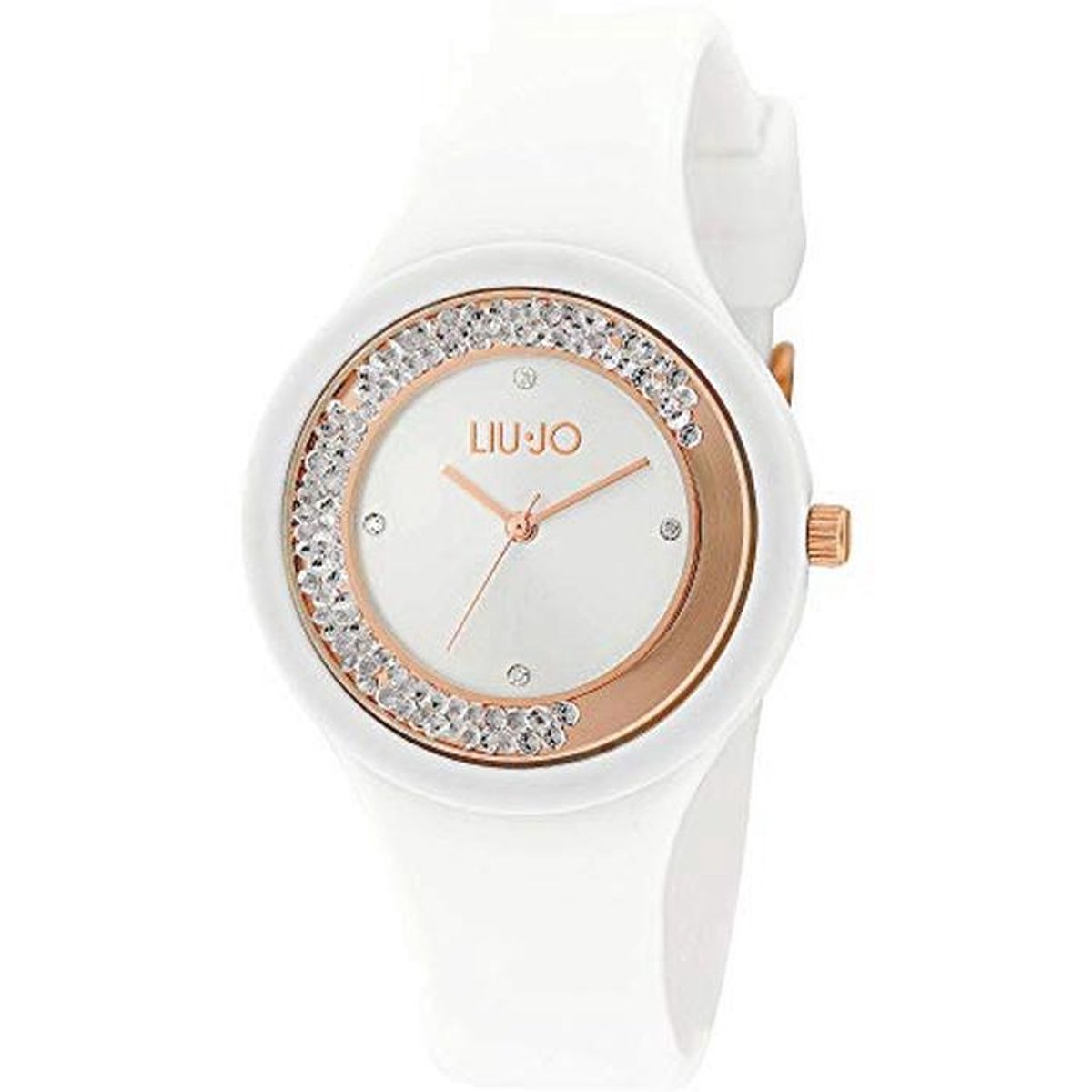 LiuJo TLJ1419 Analoog kwartshorloge voor dames, met siliconen armband, wit-roségoud., armband