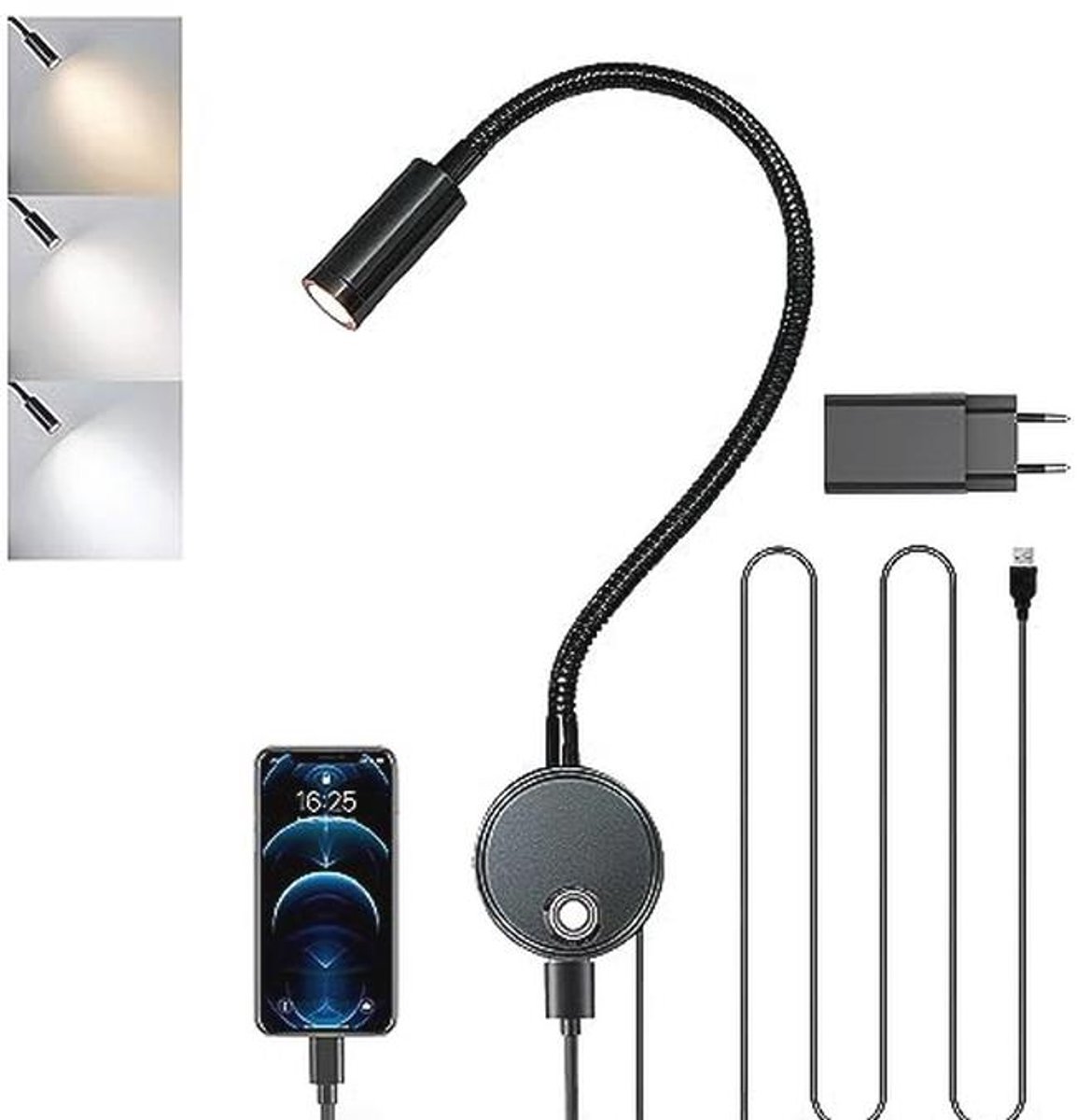 Dimbare Wandleeslamp met Schakelaar en USB-Oplaadpoort