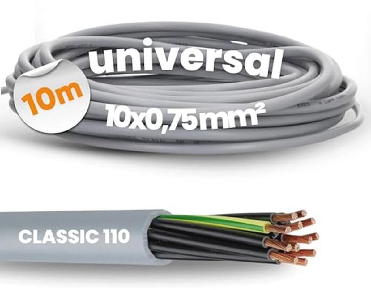 10 meter PVC bedieningsleiding 10x0,75 mm² met beschermgeleider 10G0,75 mm² - Stuurkabel 10-aderig