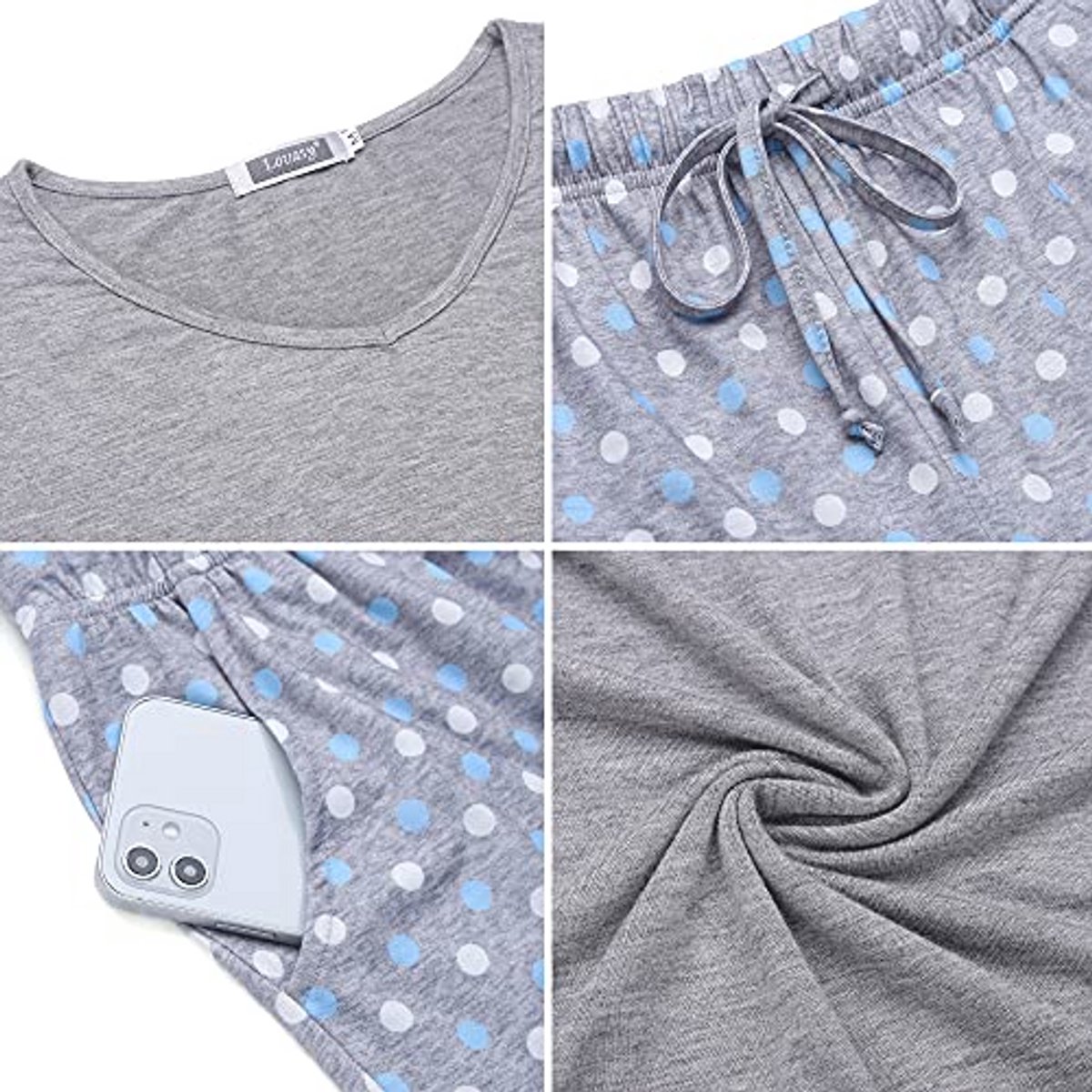 Dames Pyjama Set V-hals met Lange Mouwen en Broek - Zachte Katoenen Nachtkleding